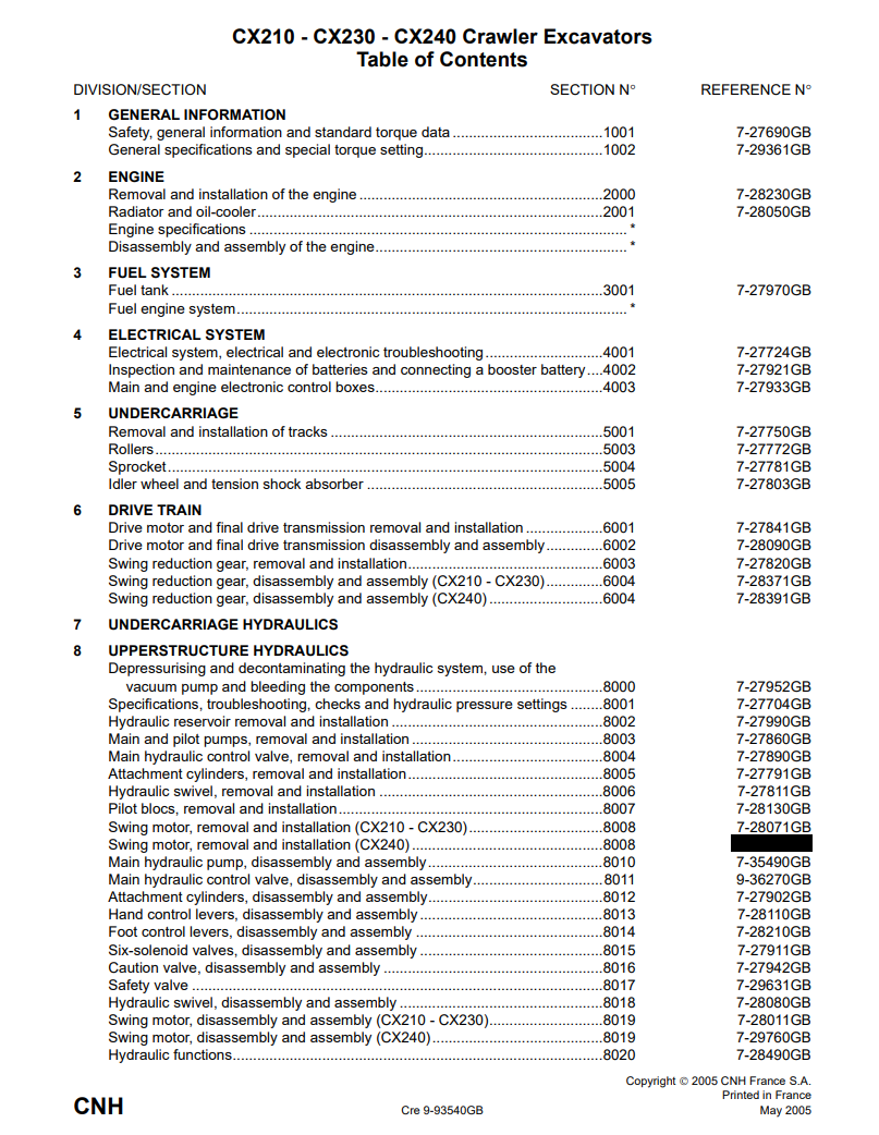 CASE CX210 CX230 CX240 Crawler Excavator 2005 Service Repair Manual PDF