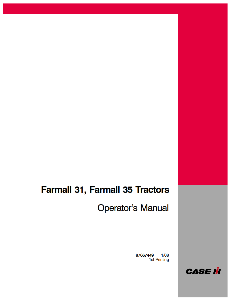 Case IH Farmall 31, Farmall 35 Tractor Operator’s Manual 87667449 PDF