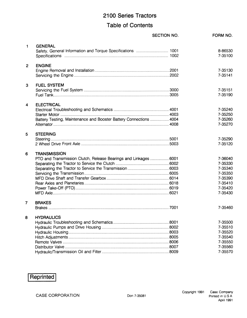 Case IH 2120, 2130, 2140, 2150 Tractor Service Repair Manual PDF