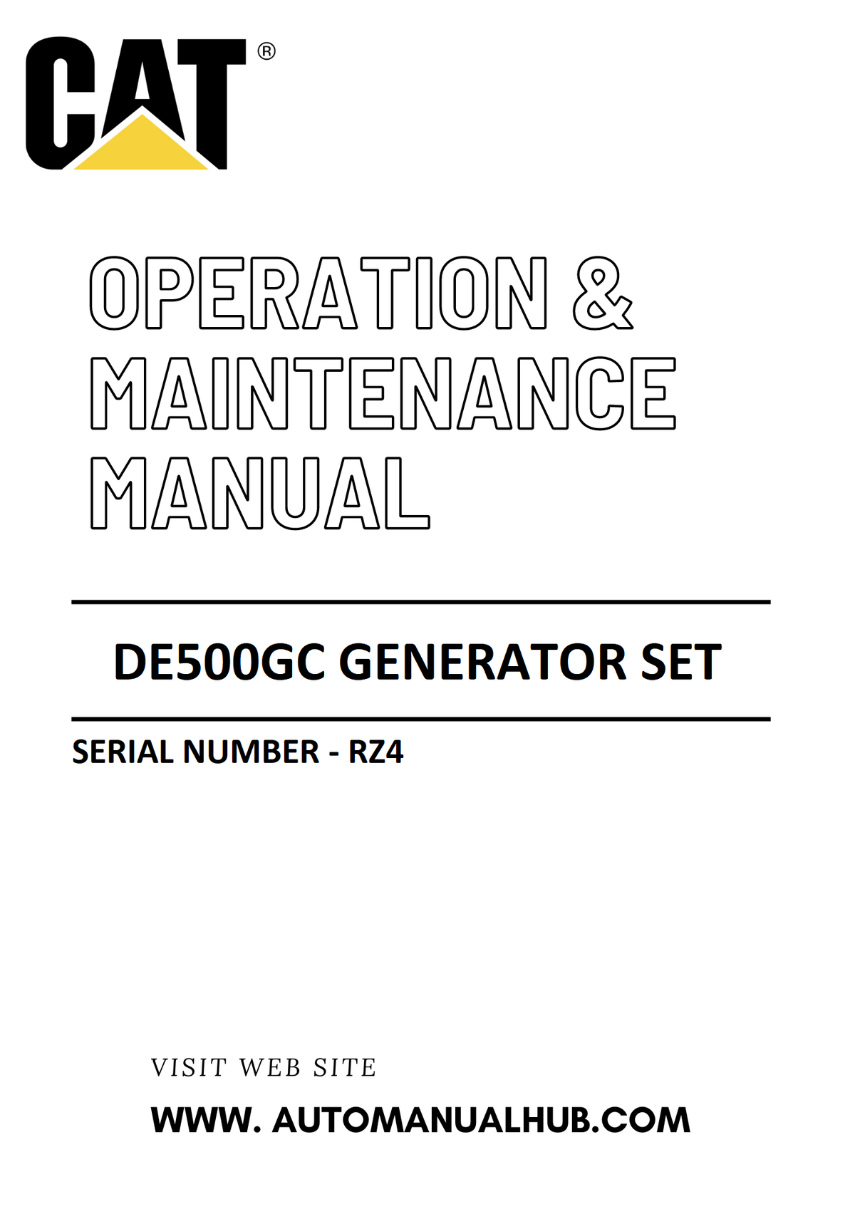 DE500GC Caterpillar Generator Set Operation & Maintenance Manual Serial Number - RZ4 PDF Download