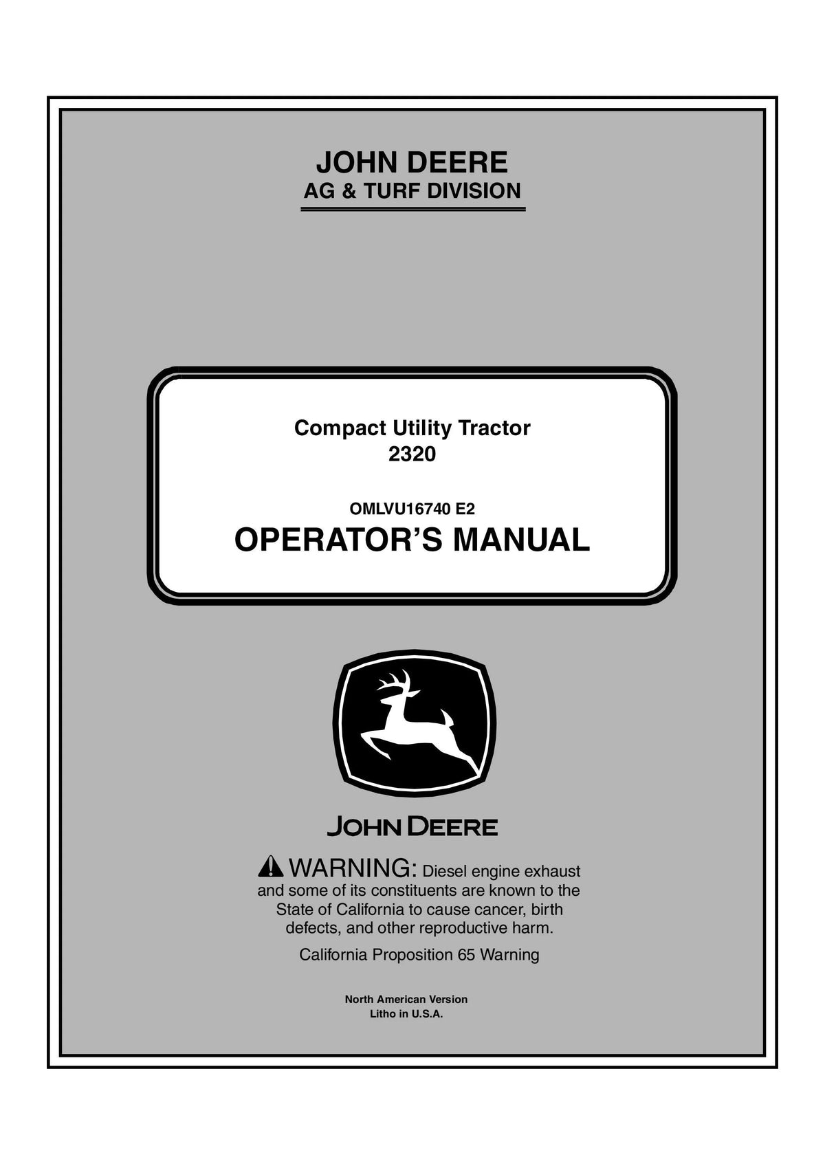 John Deere 2320 Compact Utility Tractor Operator’s Manual OMLVU16740 - PDF