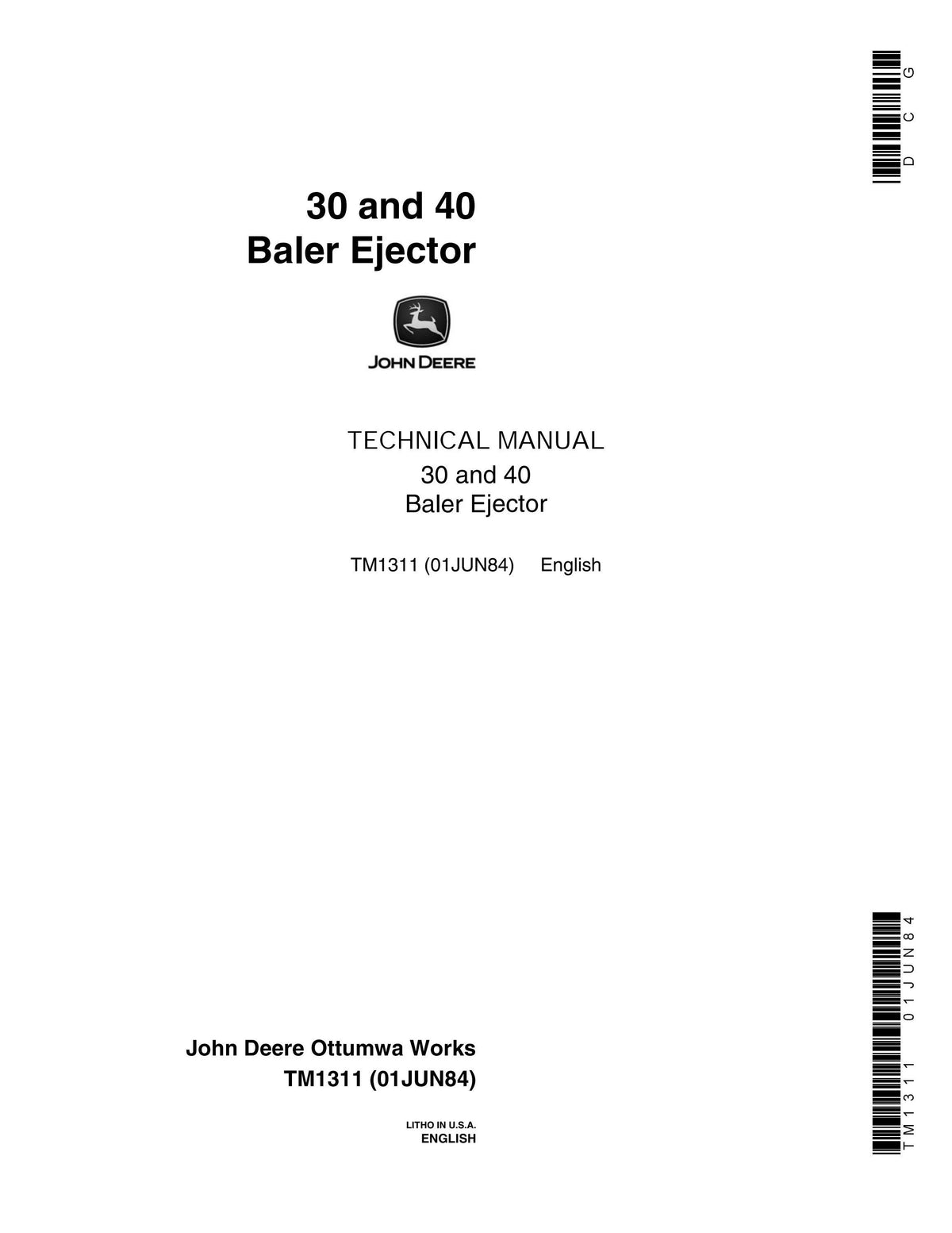 John Deere 30, 40 Baler Ejector Technical Service Repair Manual