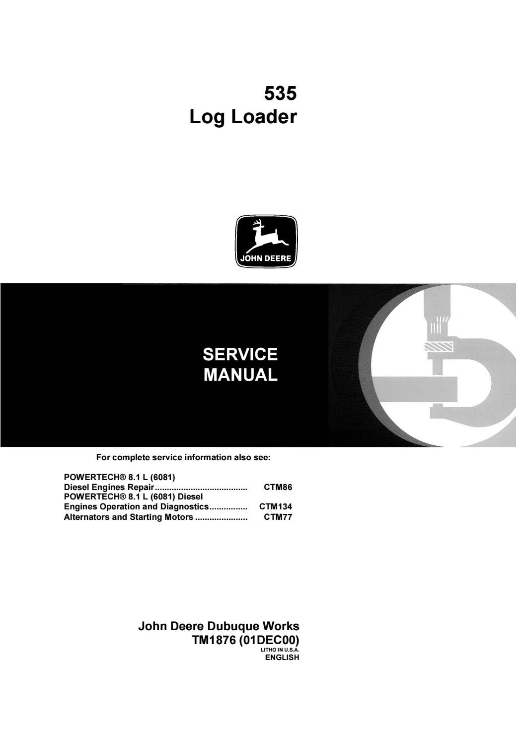 John Deere 535 Log Loader Service Repair Manual TM1876 - PDF