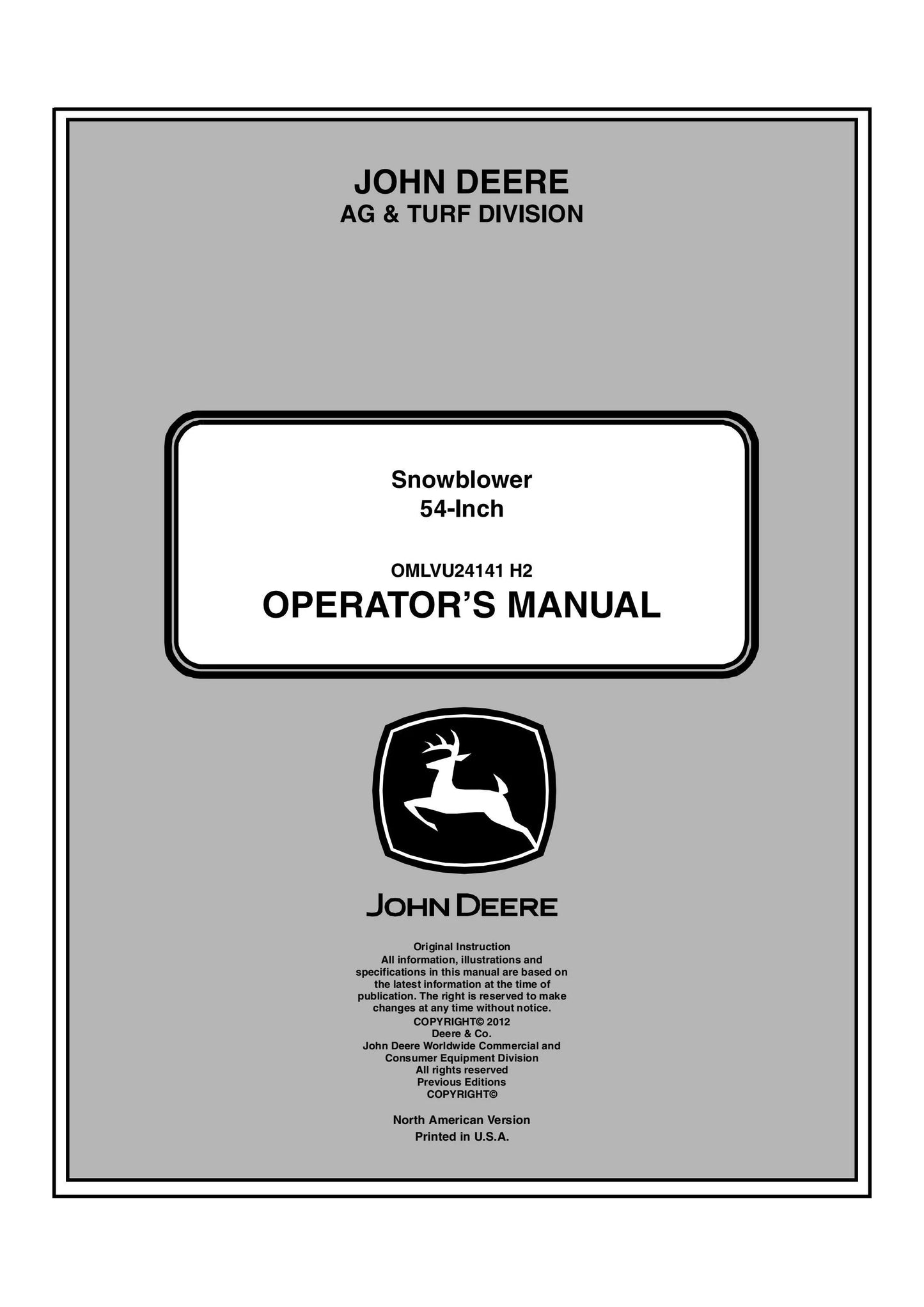 John Deere 54-Inch Snowblower Operator's Manual OMLVU24141 - PDF
