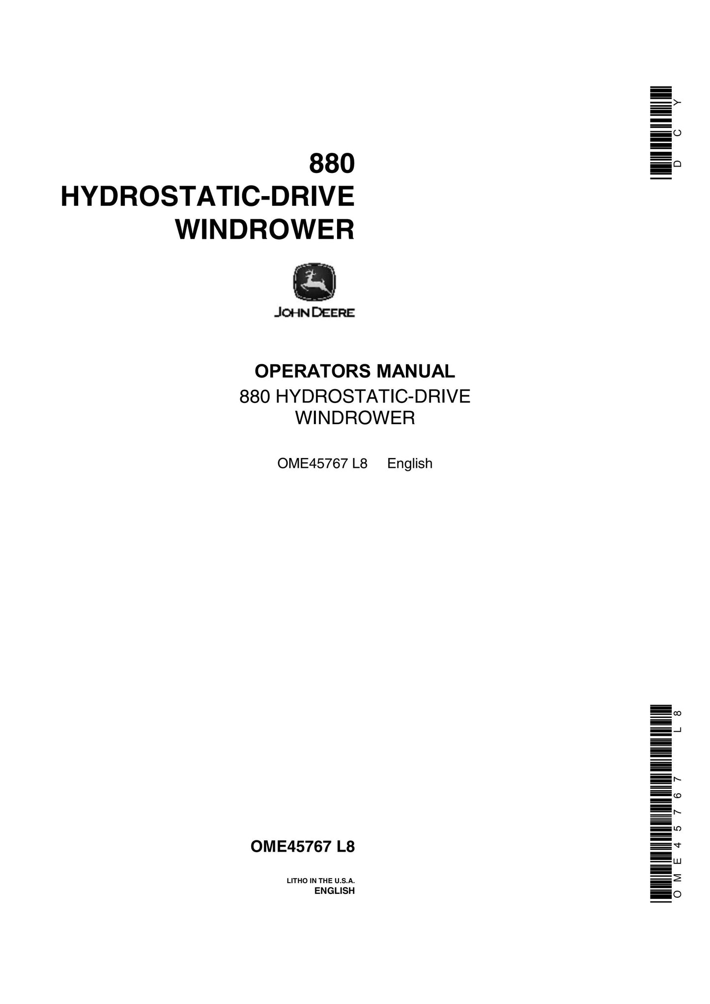 John Deere 880 Hydrostatic-Drive Windrower Operator’s Manual