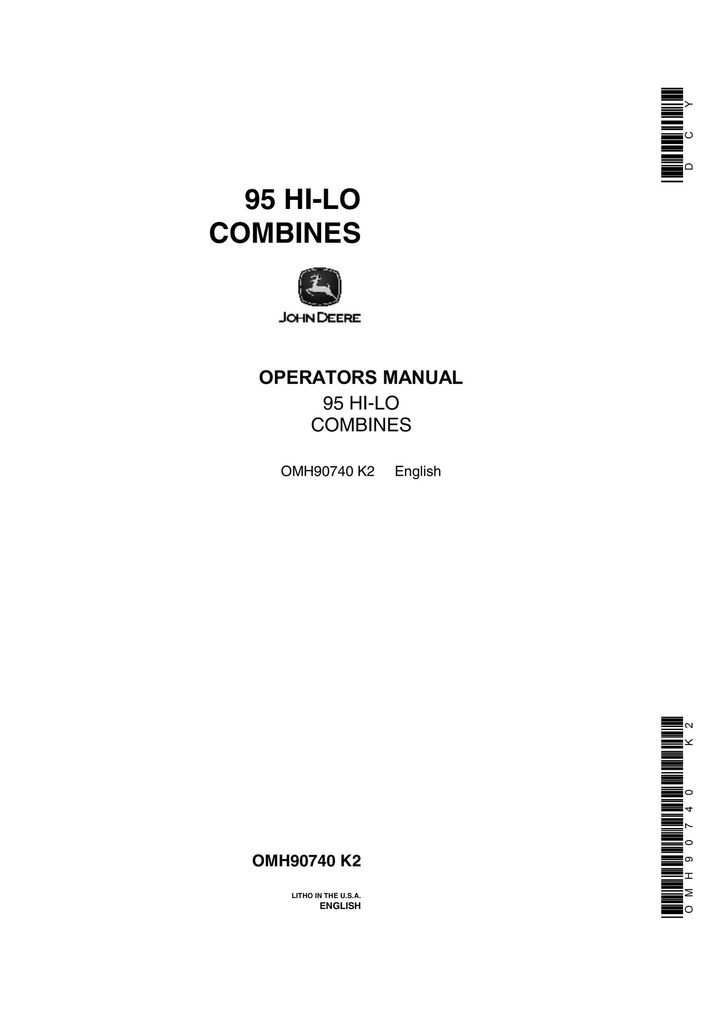 John Deere 95 HI-LO Combines Operator’s Manual OMH90740 - PDF