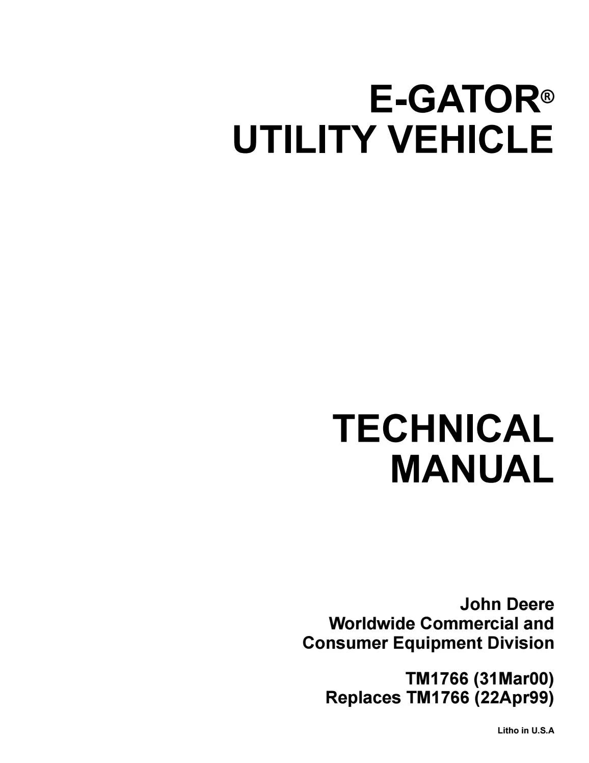 John Deere E-Gator Utility Vehicle Technical Service Repair Manual TM1766 - PDF