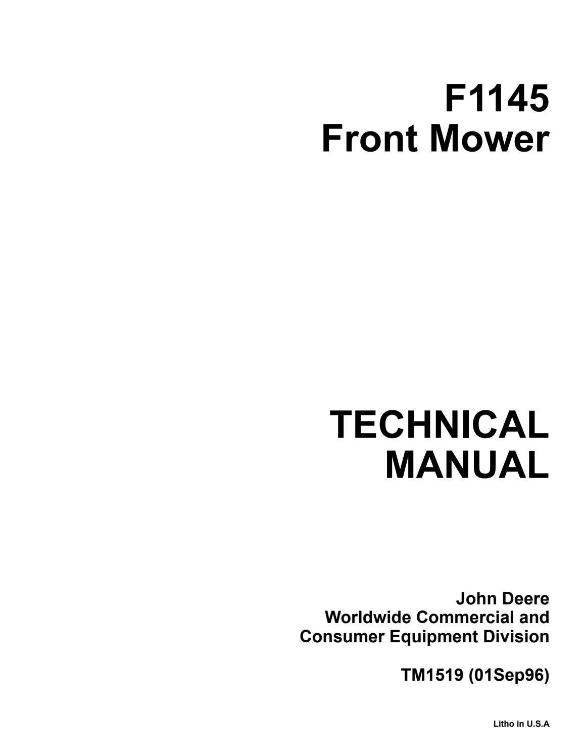 John Deere F1145 Front Mower Technical Service Repair Manual TM1519 - PDF