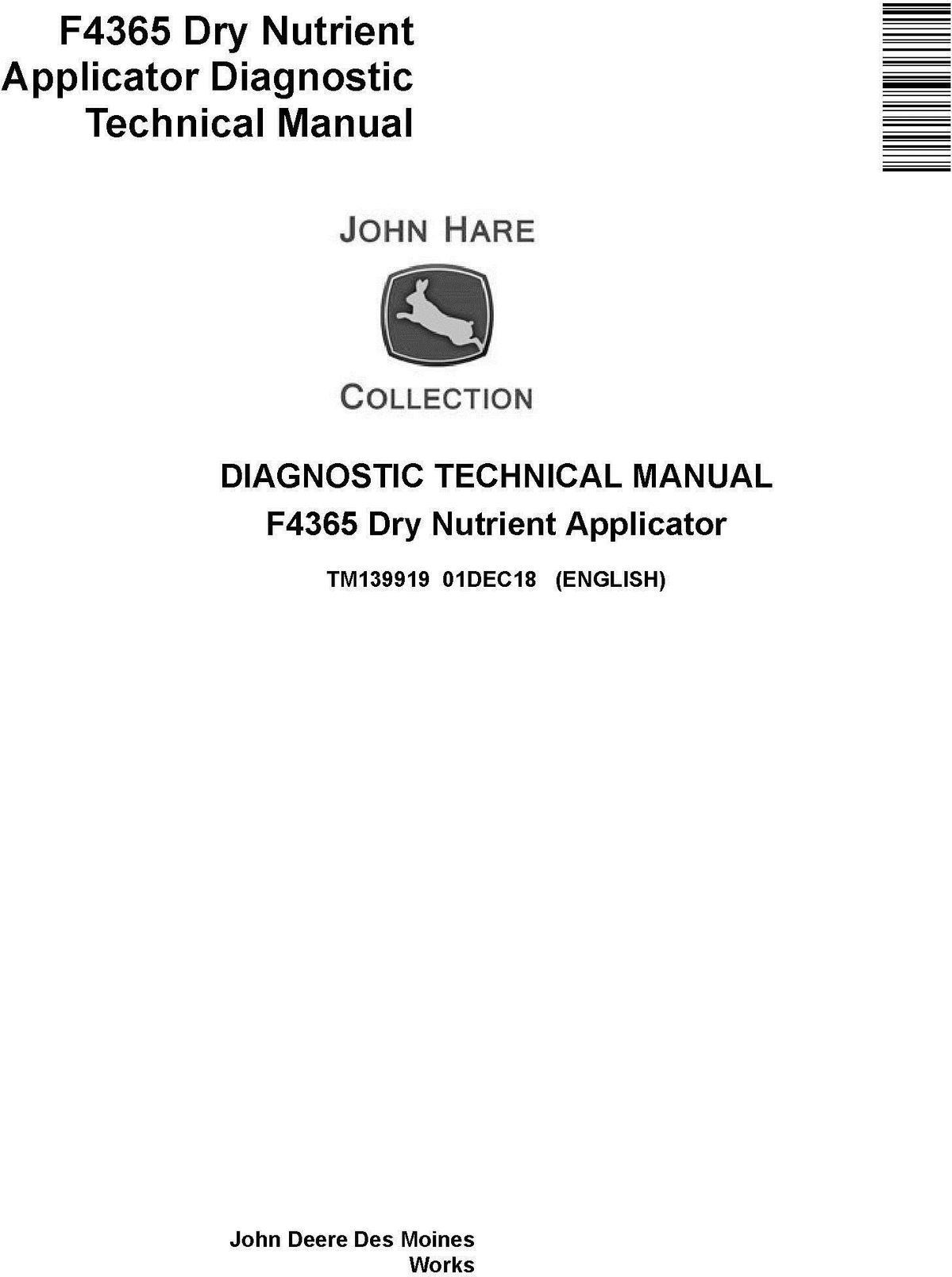 John Deere F4365 Dry Nutrient Applicator Diagnostic Technical Service Manual TM139919 - PDF