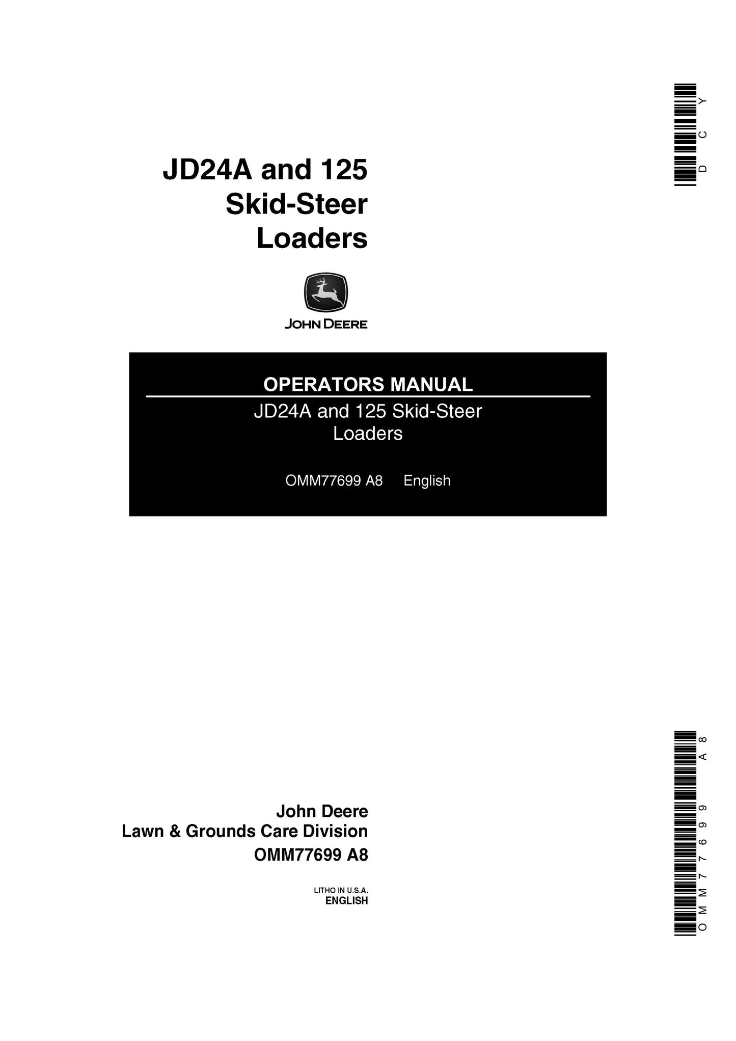 John Deere JD24A, 125 Skid Steer Loader Operator's Manual OMM77699 - PDF