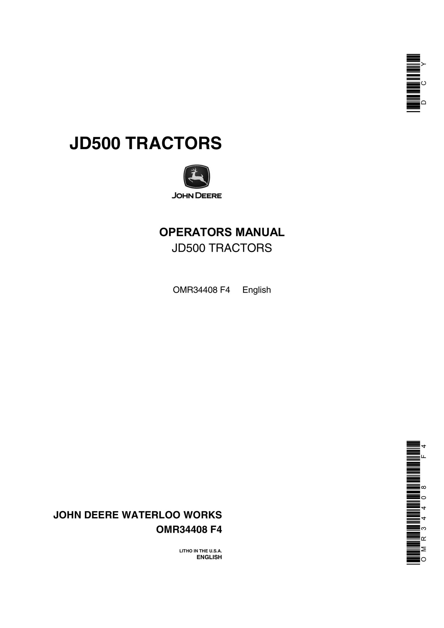 John Deere JD500 Tractors Operator’s Manual OMR34408 - PDF
