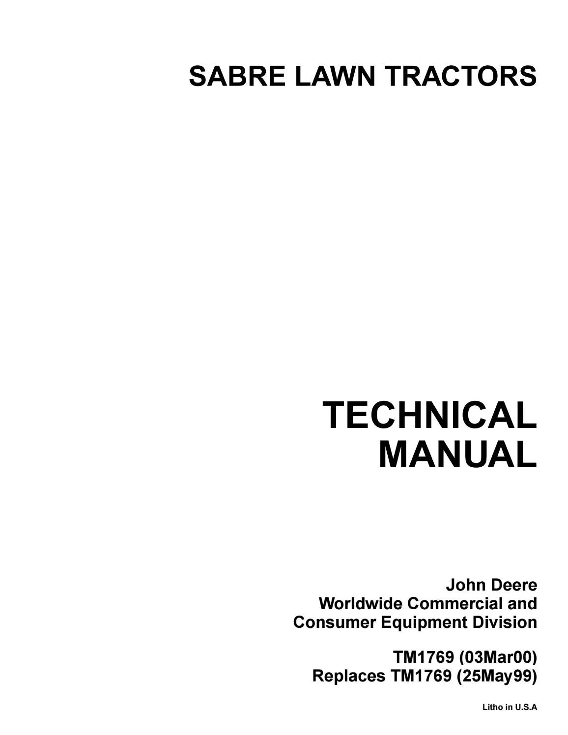 John Deere Sabre Lawn Tractor Technical Service Repair Manual TM1769 - PDF