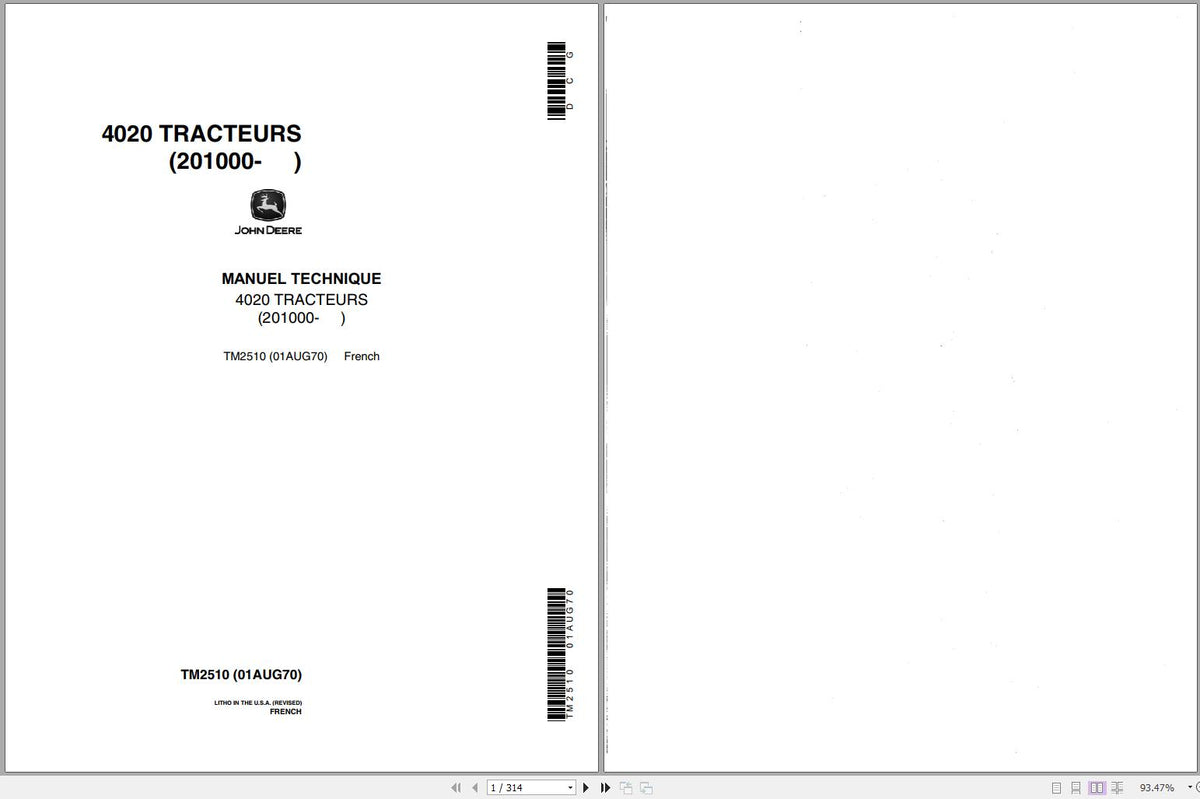 Cover page of the John Deere Tractors 4020 Technical Service Repair Manual showing the model number and title, with a blank space for the cover image.
