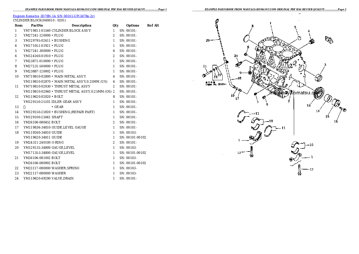 Komatsu 3078-1A Engine Parts Manual S/N 00101-UP - PDF