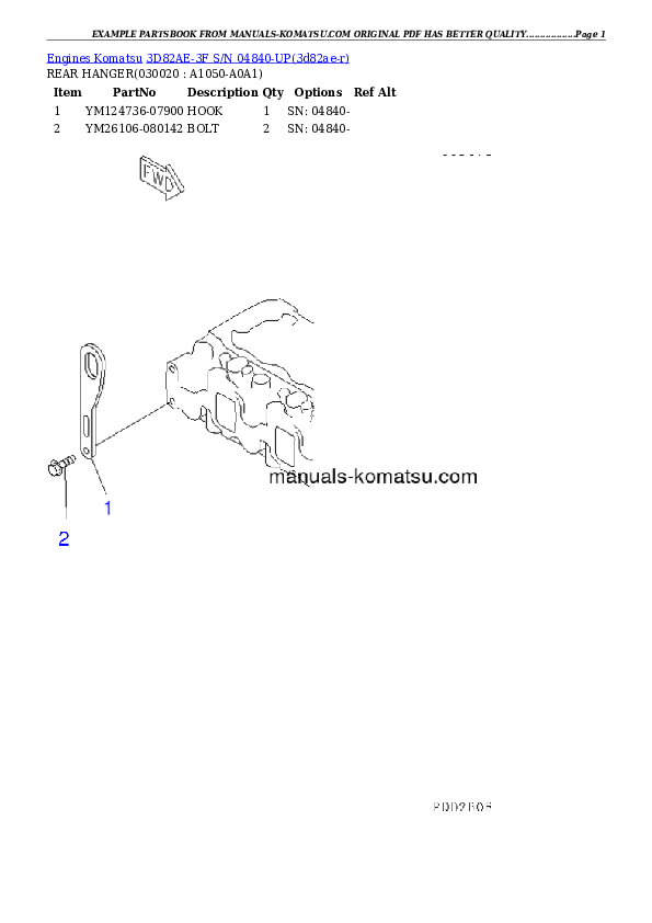 Komatsu 3D82AE-3HC Engine Parts Manual S/N 04840-UP - PDF