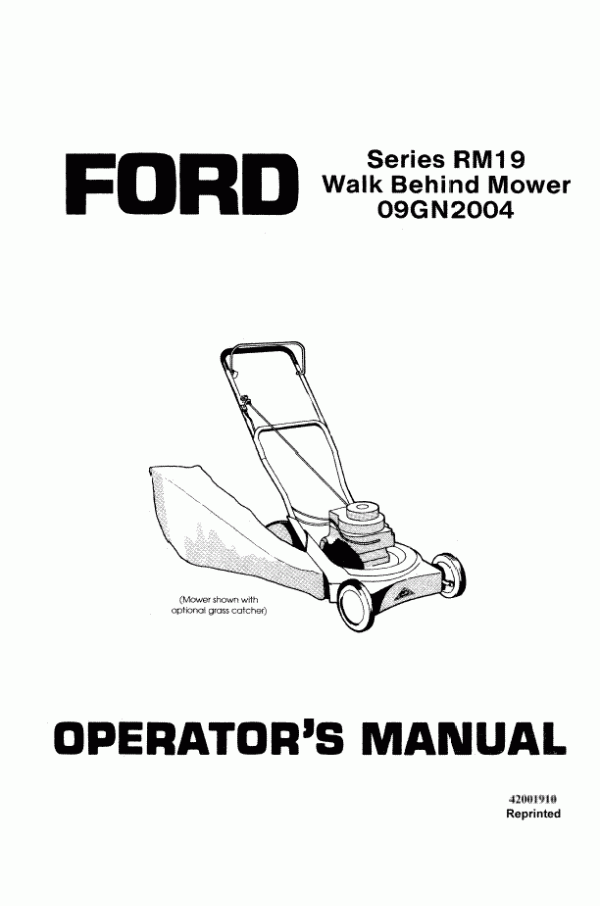 New Holland Ford SE4408A Series Rm19 Walk Behind Tractor 09GN2004 Operator's Manual 42001910 - PDF
