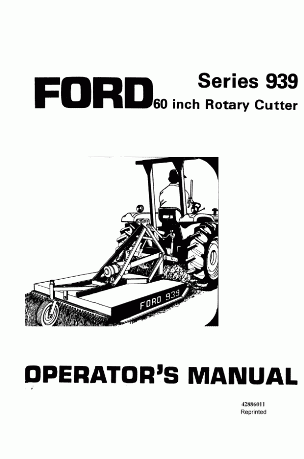 New Holland Ford Se3916A Series 939 60 Inch Rotary Cutter Operator's Manual 42886011 - PDF