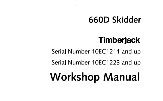 Cover page of the John Deere Timberjack 660D Skidder Workshop Technical Service Repair Manual, displaying the skidder machine and title details.