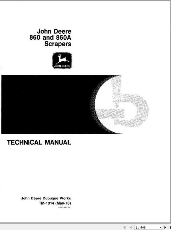 Cover page of the John Deere JD760 Scrapers Technical Manual featuring the John Deere logo, the model number JD760, and the title 'TECHNICAL MANUAL'.