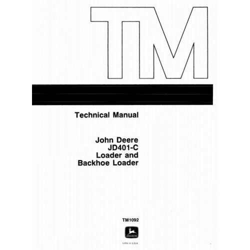 Cover page of the John Deere technical manual for a loader and backhoe loader, featuring the John Deere logo and the title 'TECHNICAL MANUAL' in bold letters.