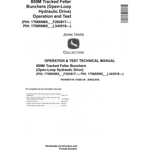 John Deere 859M Feller Buncher Diagnostic Technical Service Manual TM14087X19 - PDF