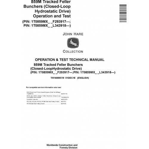 John Deere 859M Feller Buncher Diagnostic Technical Service Manual TM14089X19 - PDF