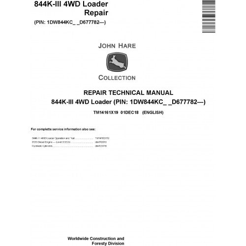 John Deere 844K-III 4WD Loader Technical Service Repair Manual TM14161X19 - PDF