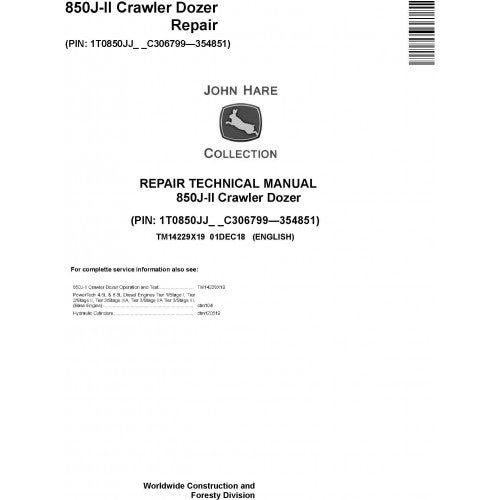 John Deere 850J-II Crawler Dozer Technical Service Repair Manual TM14229X19 - PDF