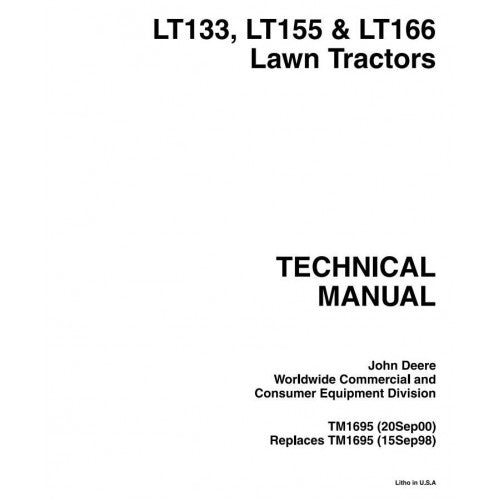 John Deere LT133, LT155, LT166 Lawn Tractors Technical Manual TM1695 - PDF