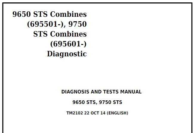 John Deere 9650STS, 9750STS Operation, Maintenance & Diagnosis Test Service Manual TM2102 - PDF