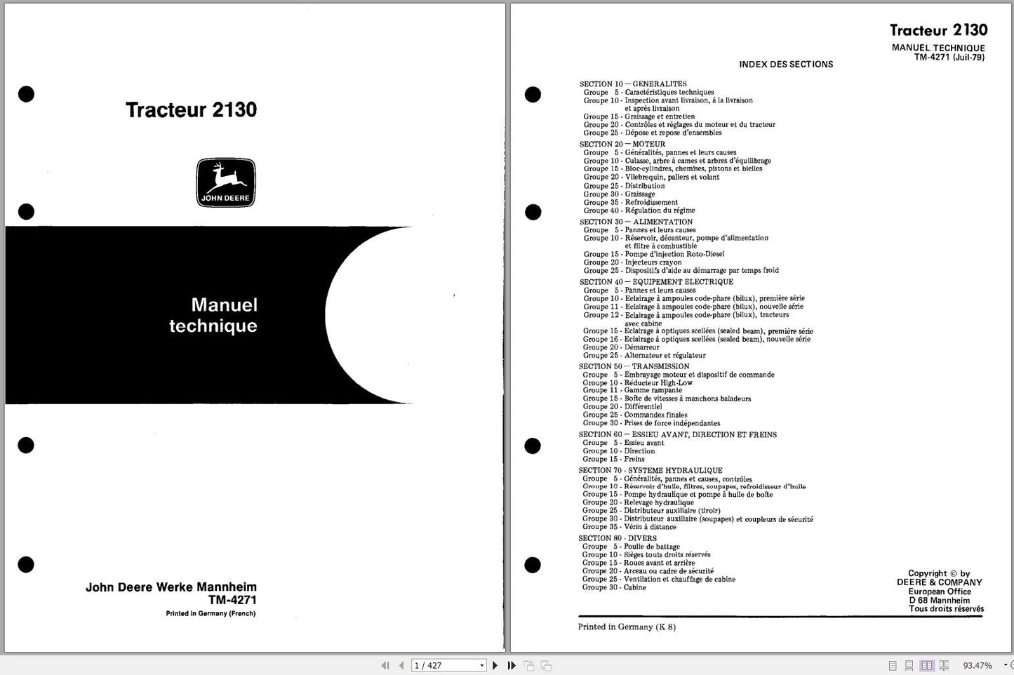 John Deere Tractor 2130 Technical Service Repair Manual TM4271 Spanish - PDF
