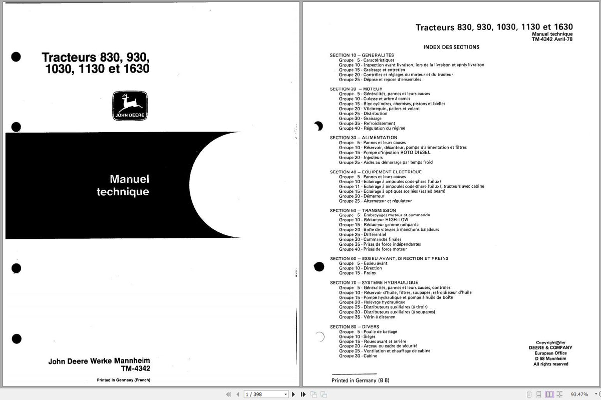 A page from the John Deere Tractor Technical Service Repair Manual with text and diagrams related to the operation and maintenance of the tractor models listed.