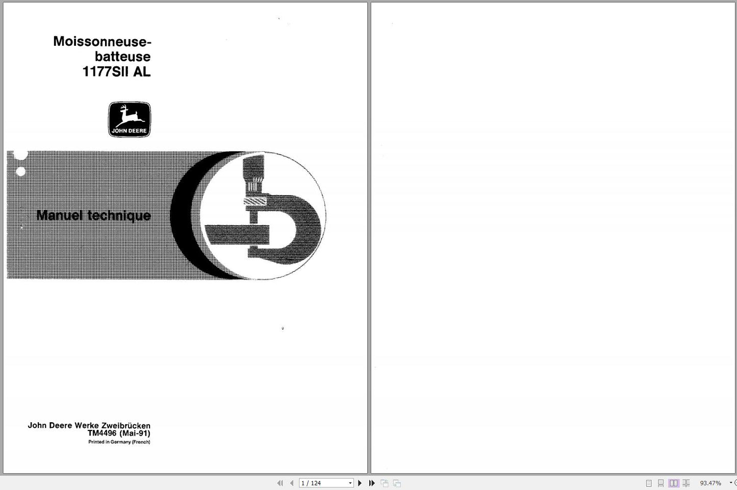 A page from the John Deere Combine 1177SLL Al Spanish Technical Service Repair Manual showing the cover and a small section of text.