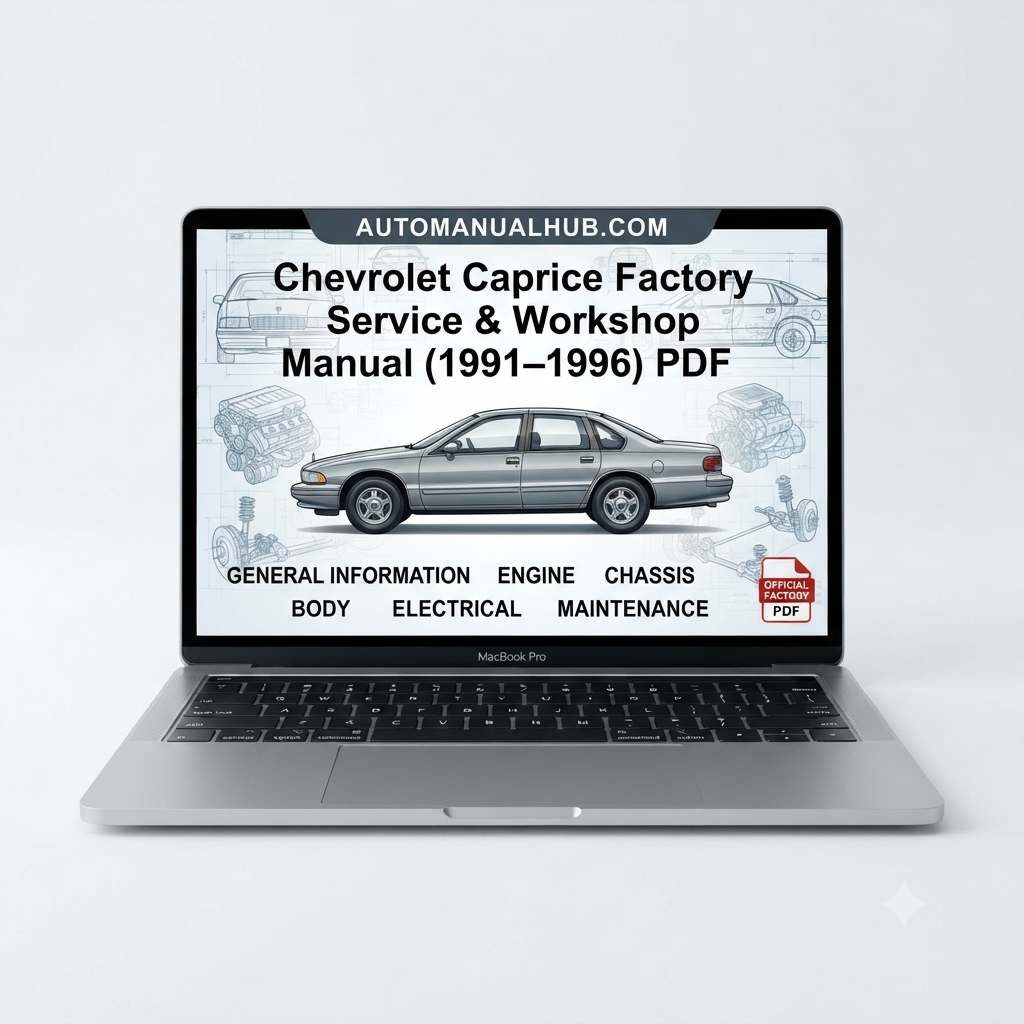 Chevrolet Caprice Factory Service and Workshop Manual for 1991–1996 models covering engine, gearbox, differential, wiring diagrams, diagnostics, maintenance, repairs, and rebuild procedures.
