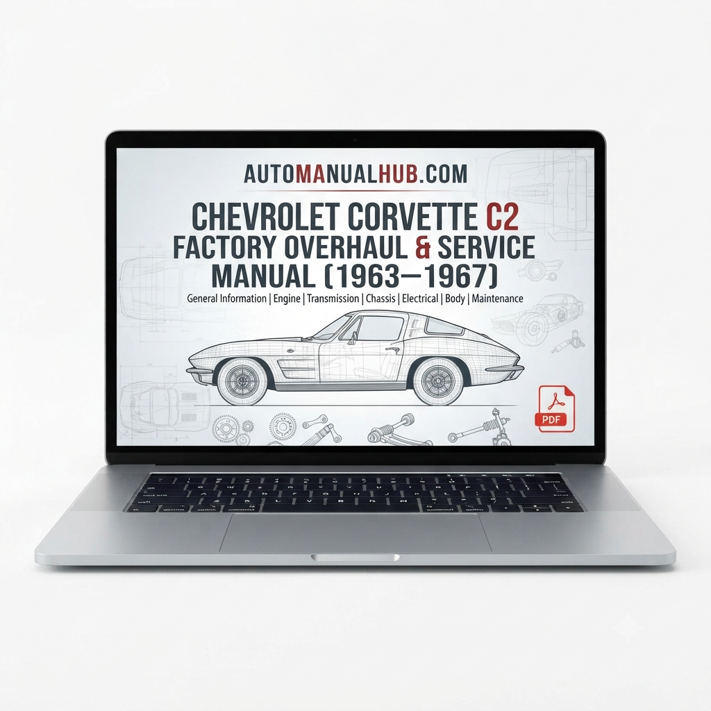 Chevrolet Corvette C2 Factory Overhaul and Service Manual for 1963–1967 models covering engine, gearbox, tailshaft, differential, and driveline rebuild procedures.