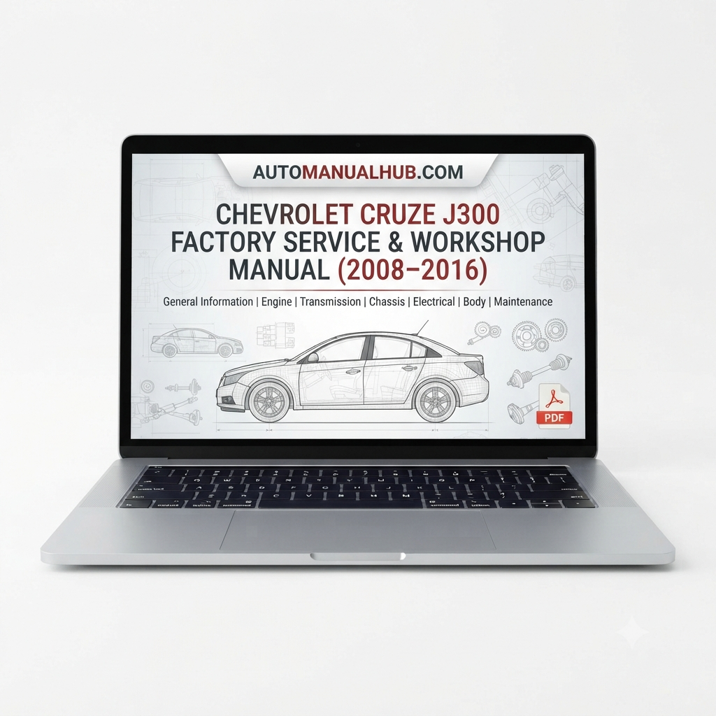 Chevrolet Cruze J300 Factory Service and Workshop Manual for 2008–2016 models covering engine, gearbox, suspension, diagnostics, electrical systems, maintenance, repairs, and rebuild procedures.