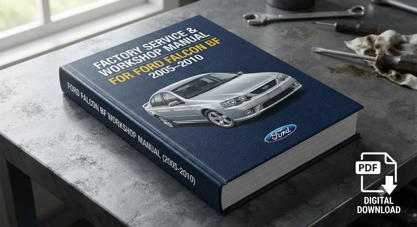 Ford Falcon BF Factory Service and Workshop Manual covering sedan, wagon, utility, and FPV Series vehicles with repair information, wiring diagrams, and troubleshooting guides.