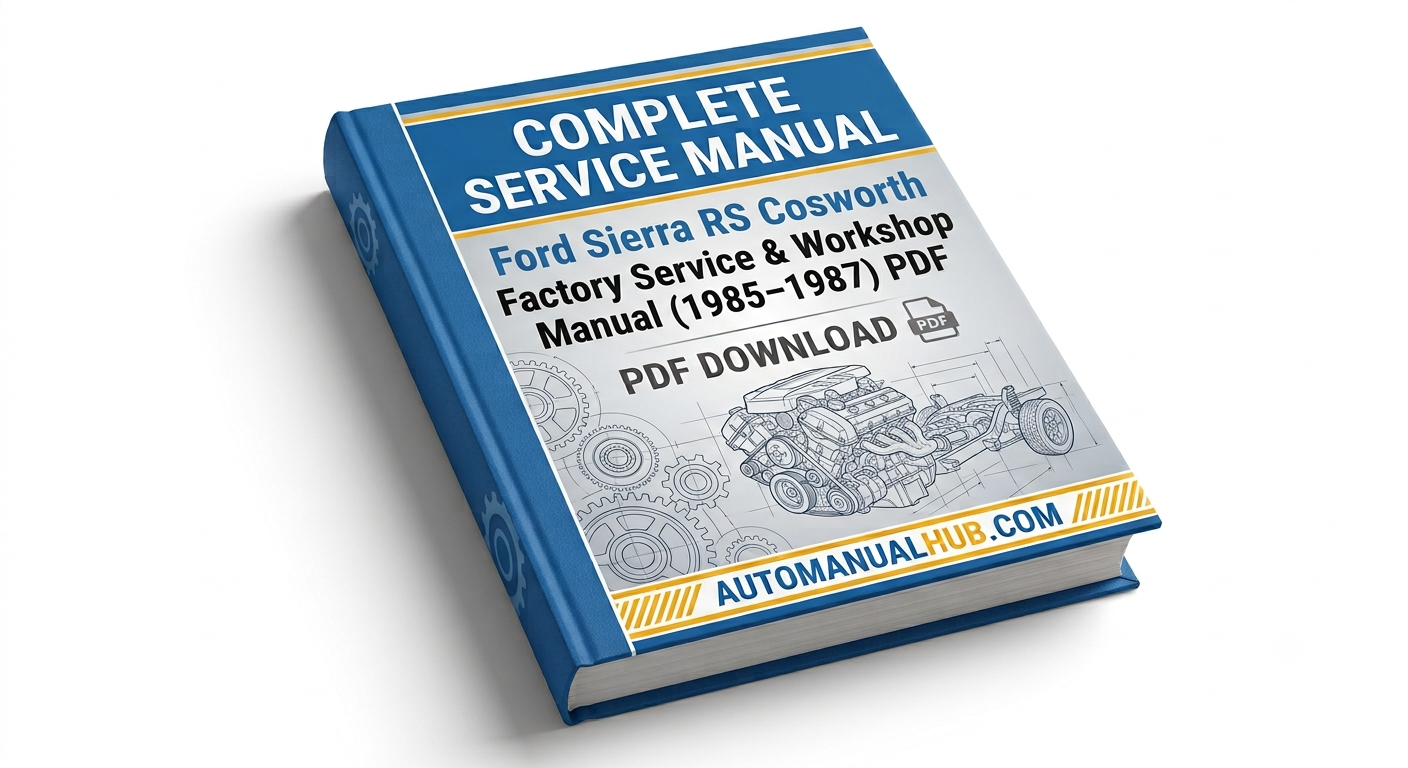 Ford Sierra RS Cosworth Factory Workshop Manual for 1985–1987 models with factory specifications, repair, maintenance information, and Escort RS Cosworth coverage.
