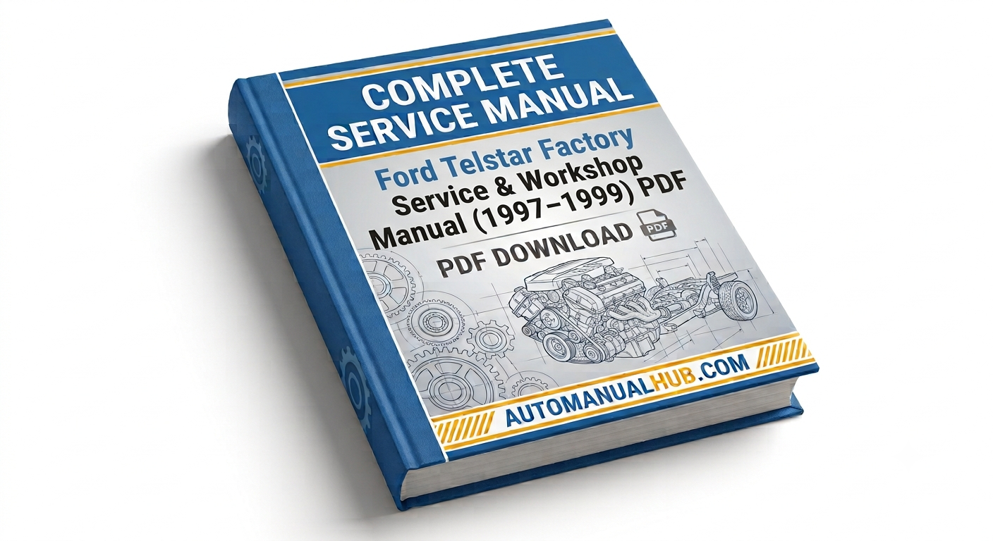Ford Telstar Factory Service and Workshop Manual for 1997–1999 models covering engine, gearbox, wiring diagrams, diagnostics, repairs, maintenance, and rebuild information.