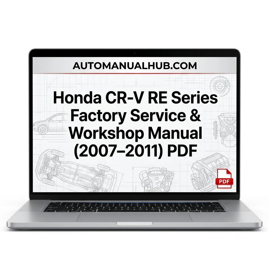 Honda CR-V RE Series Factory Service and Workshop Manual for 2007–2011 models covering maintenance, repairs, replacement procedures, and rebuild information.