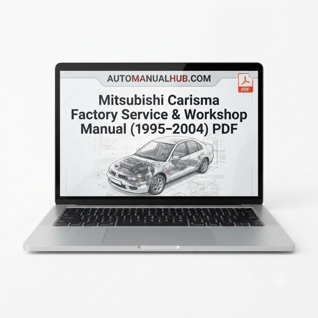 Mitsubishi Carisma Factory Service and Workshop Manual for 1995–2004 models covering engine, gearbox, suspension, electrical systems, diagnostics, maintenance, repairs, and rebuild procedures.