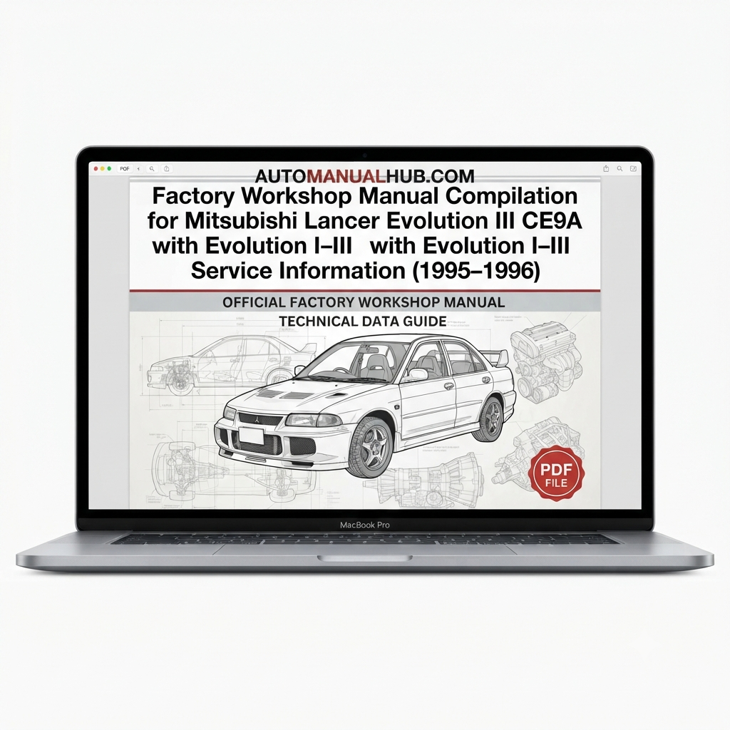Mitsubishi Lancer Evolution III CE9A Factory Service and Repair Manual compilation for 1995–1996 models including factory specifications, maintenance, and repair information.