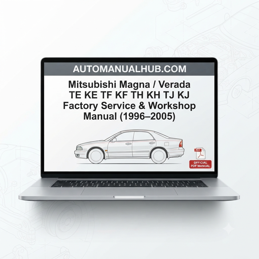 Mitsubishi Magna and Verada Factory Service and Workshop Manual for 1996–2005 TE, KE, TF, KF, TH, KH, TJ and KJ models covering repairs, maintenance, wiring diagrams, diagnostics, and rebuild procedures.