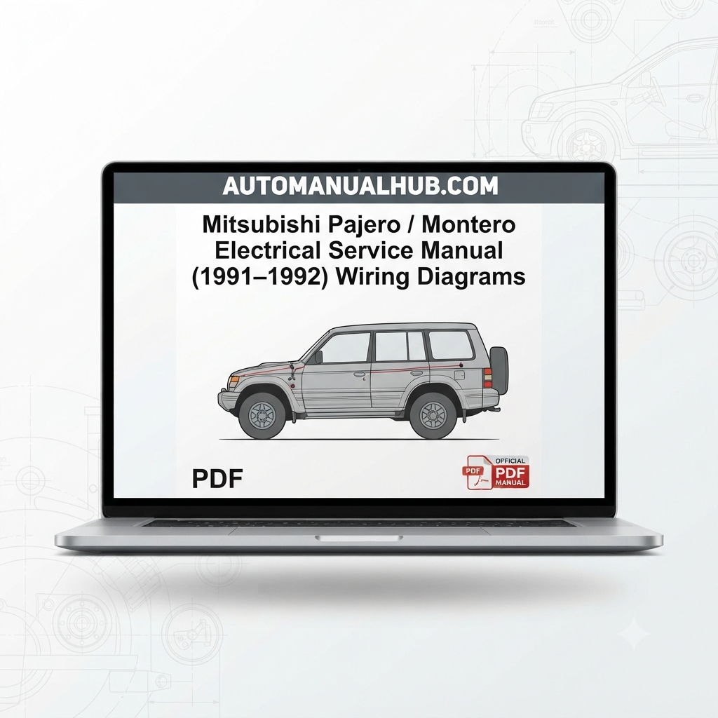 Mitsubishi Pajero and Montero Factory Electrical Service Manual for 1991–1992 models with complete wiring diagrams, circuit diagrams, troubleshooting, diagnostics, and electrical service information.