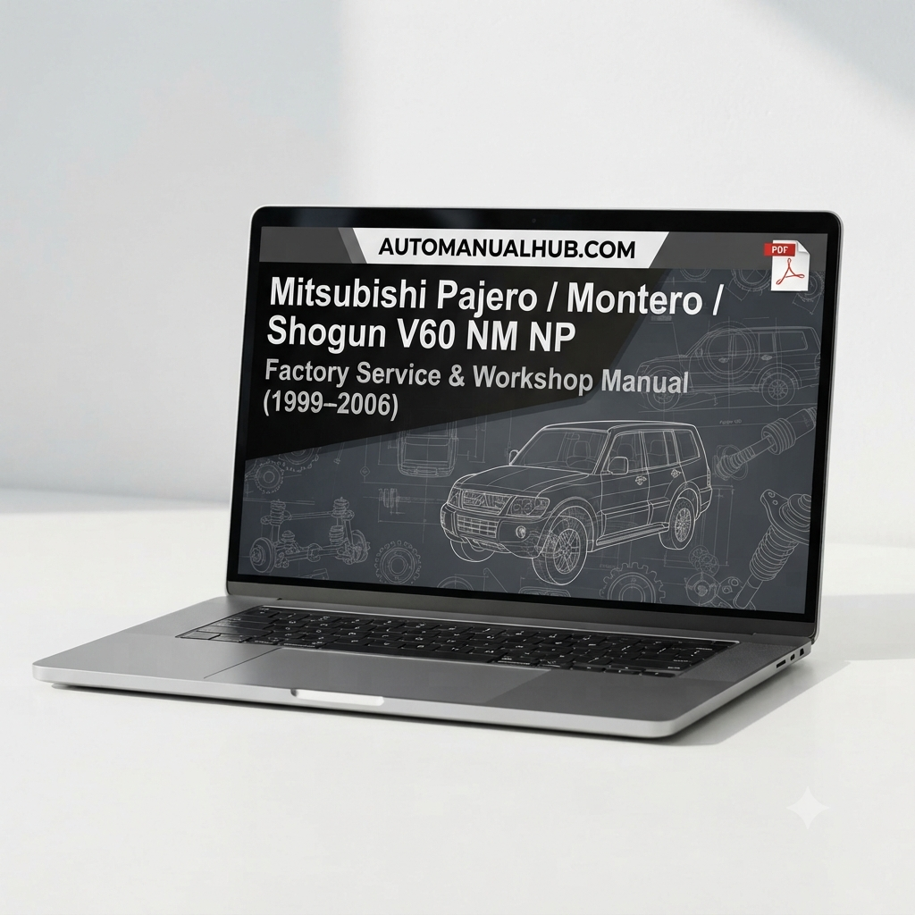 Mitsubishi Pajero, Montero and Shogun V60 NM NP Factory Service and Workshop Manual for 1999–2006 models covering engine, gearbox, differential, wiring diagrams, diagnostics, maintenance, repairs, and rebuild procedures.