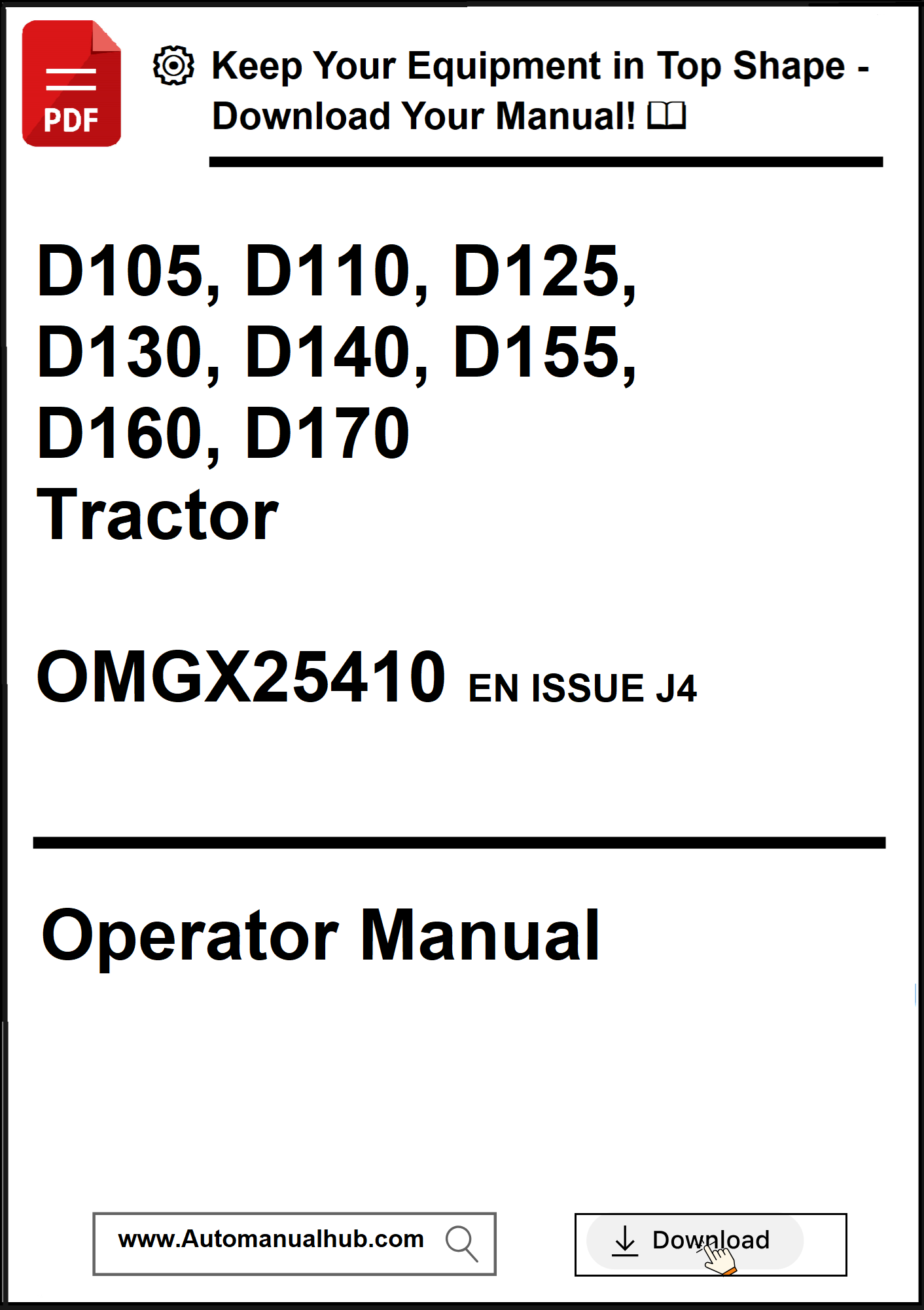 Operator manual for John Deere tractors with model numbers listed on a white background.