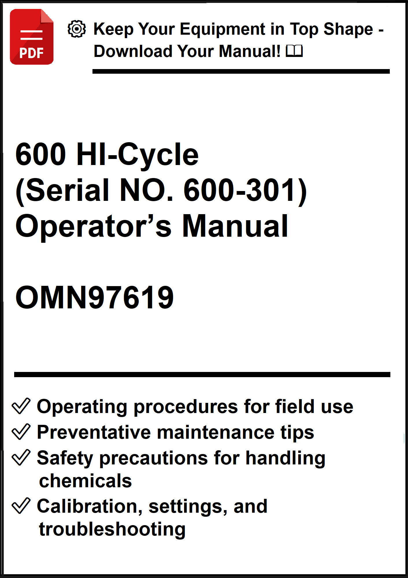 John Deere 600 HI-Cycle (Serial NO. 600-301) Operator’s Manual OMN97619 - PDF