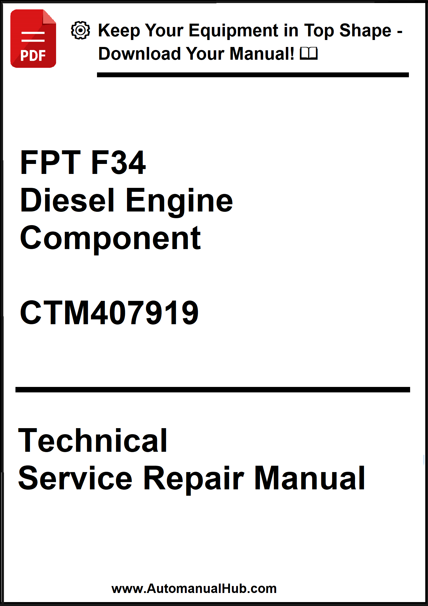 Technical Service Repair Manual for FPT F34 Diesel Engine Component on a white background