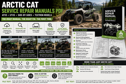 Arctic Cat service repair manuals PDF for ATVs UTVs and Textron models with instant download and model year coverage