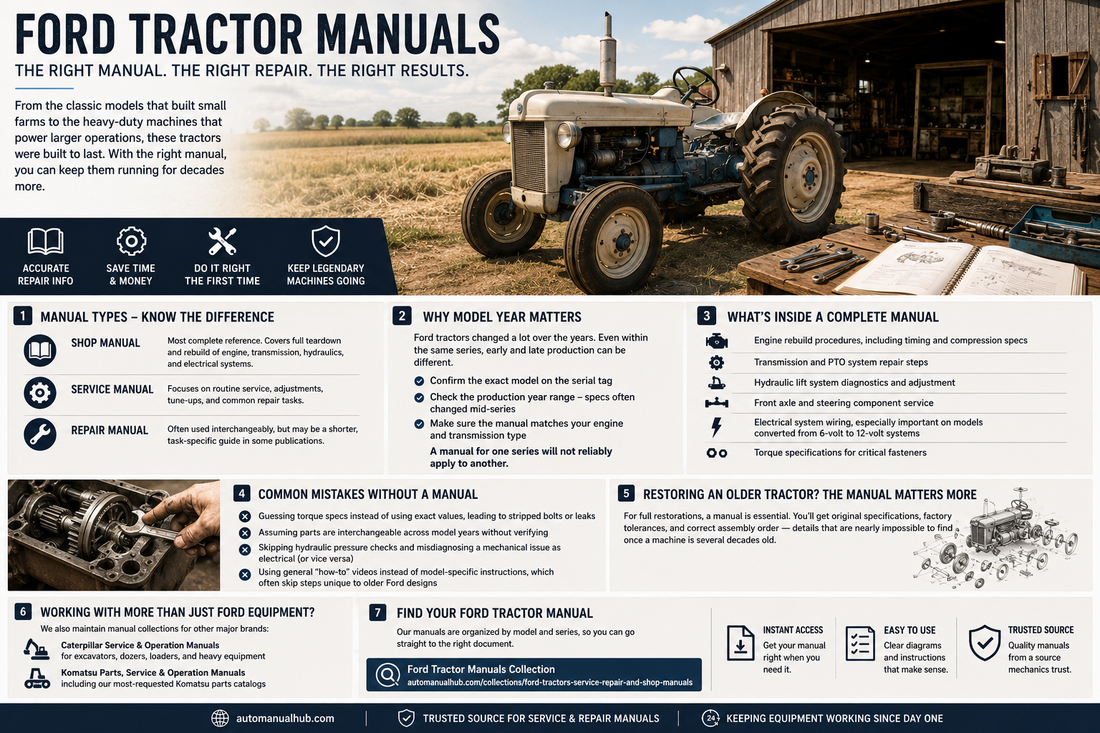Ford tractor service and repair manuals with maintenance, repair and restoration information